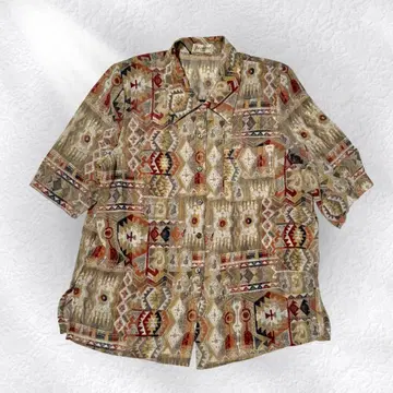 베이지 셔츠 올 패턴 기하학 프리 사이즈 폴리에스테르 여행 캐주얼