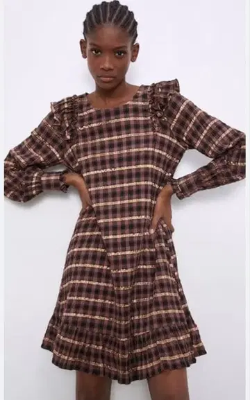 ZARA 체크 무늬 프릴 원피스