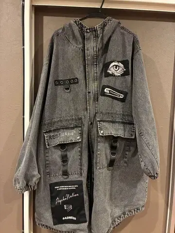 그레이 데님 자켓 후드 부착