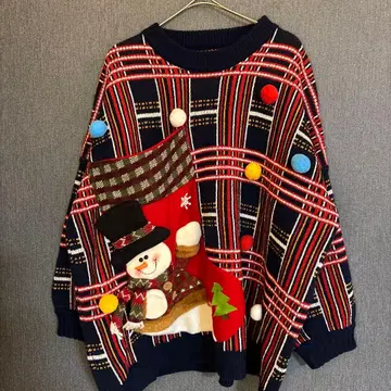 눈사람 패턴 크루넥 스웨터 크리스마스 스노우맨 체크