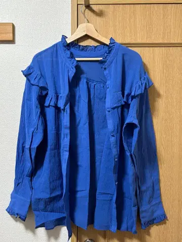 프릴 셔츠 블루