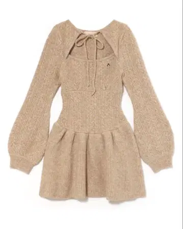 andmary Amy cable flare mini dress beige