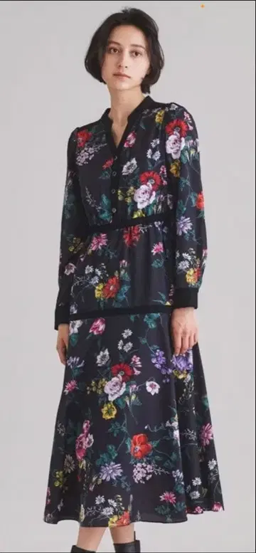 GRACE CONTINENTAL Diagram 꽃무늬 긴팔 미디 원피스