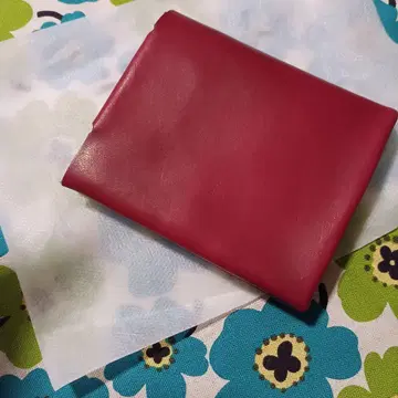 빨간색 가죽 이단 접이식 지갑 핸드메이드
