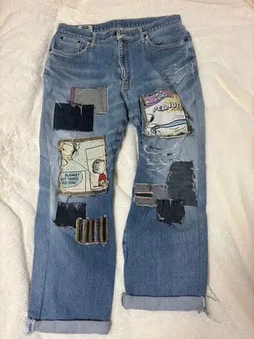 EDWIN 에드윈 패치워크 스누피 데님 청바지