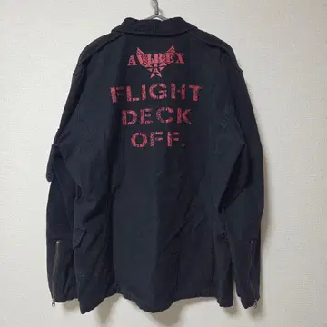 AVIREX 2XL 블랙 플라이트 데크 OFF 백 프린트 밀리터리