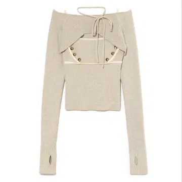 andmary Elf button knit tops beige