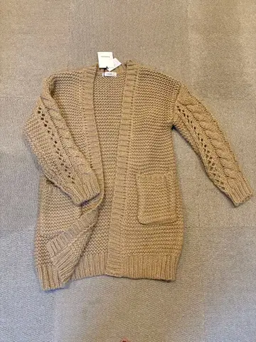 Andemiu 케이블 짜임 롱 가디건 베이지 F