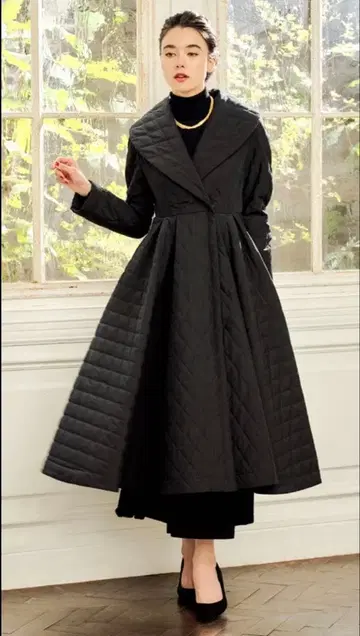 JENNE 프렌치 시크 퀼팅 플레어 코트 S