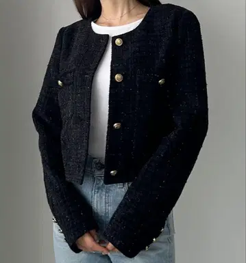 Louere 팬시 라메 트위드 숏 자켓 블랙 M