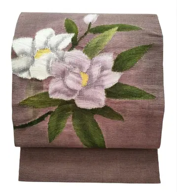 [직] 길이 393cm 나고야 오비 꽃 문양 탁한 보라색 깊이 있는 색채