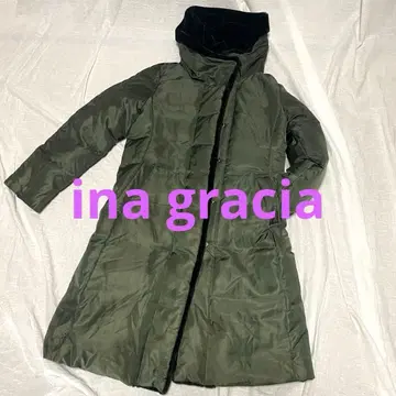 ina Gracia 후드 부착 다운 코트 올리브 그린 L 사이즈