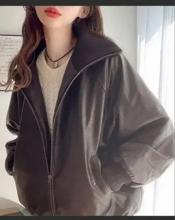 JaVa 리브 터틀 페이크 가죽 오버 사이즈 자켓