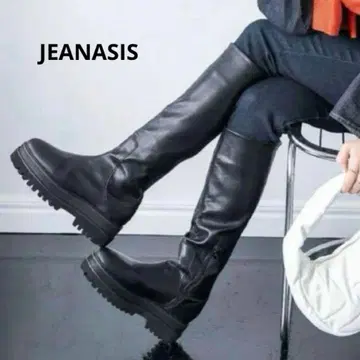JEANASIS 지나시스 비거 롱 부츠 통굽 스타일업 블랙 사이즈 M