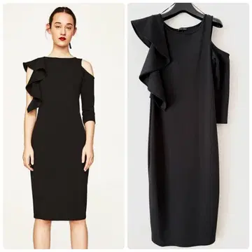 ZARA 비대칭 디자인 타이트 원피스 블랙 M 프릴