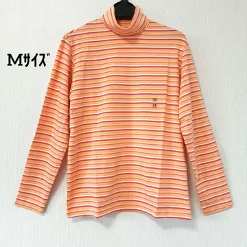 [ 미착용 ] 멀티 보더 터틀넥 티셔츠 핑크 M 일본제