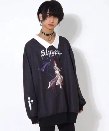 [ TRAVAS TOKYO ] 카라 부착 맨투맨 피투성이 타락 천사