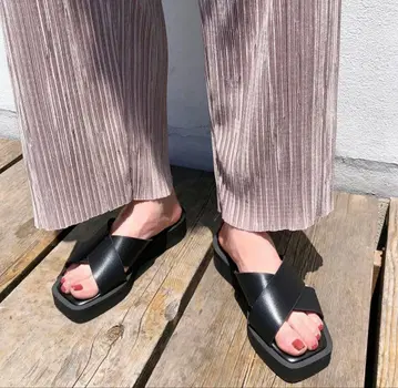 mamian 크로스 스트랩 샌들 블랙 3.5cm 힐