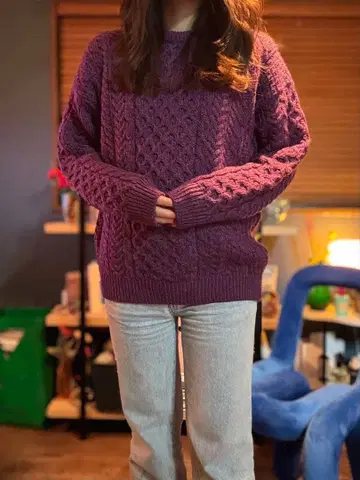 케이블 니트 긴팔 스웨터 퍼플