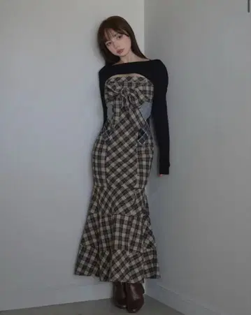 최저가 andmary Juni check dress 베이지 S