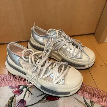 converse 화이트/실버 통굽 스니커즈