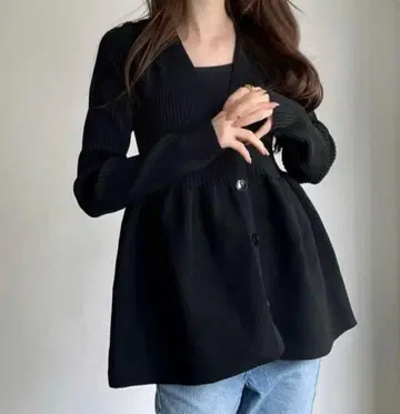 [ 새상품급 ] 리브 블랙 가디건 긴팔