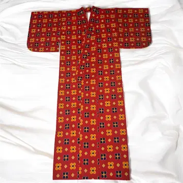 단옷감 빨간색 네이비 주황 칠보 무늬 단옷감 기모노