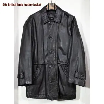 90년대 영국제 라무 가죽 자켓, 블랙, 안감 포함, 아우터, 어깨 패드