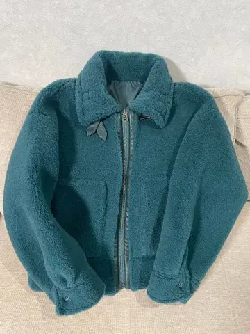 아줄바이마우지 다크 그린 플리스 보아 자켓