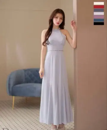 백 오픈 맥시 드레스 라이트 블루