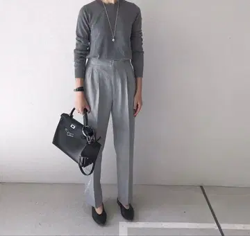 KU-UMxtomo 스트레치 울 투 턱 팬츠 그레이