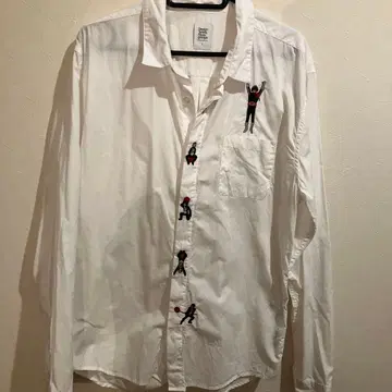 graniph 가면라이더 자수 화이트 긴팔 셔츠 L