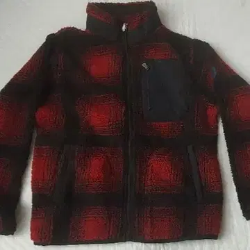 캉골 빨간색과 블랙 체크 무늬 플리스 자켓 M