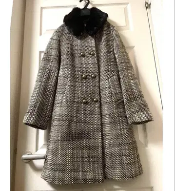 트위드 옷깃 퍼 울 코트