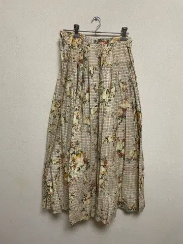 INGEBORG 꽃무늬 체크 플레어 롱 스커트