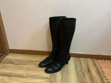 블랙 가죽 롱 부츠 힐 5cm