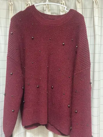 JEANASIS 비즈 장식 버건디 니트