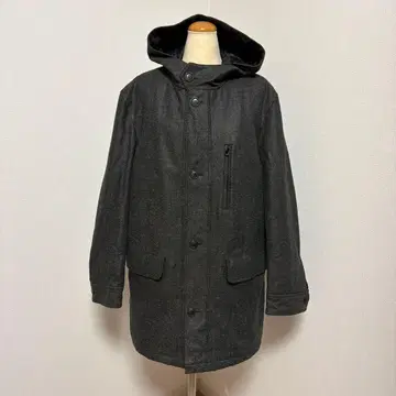 다크 그레이 더플 코트 후드 부착