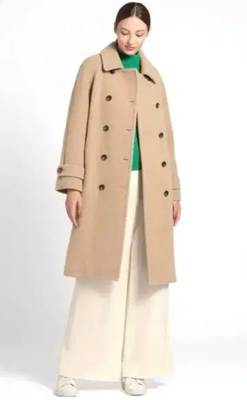 컨디션 최상 띠어리 럭스 더블 부클레 롱 코트 클래식 탄