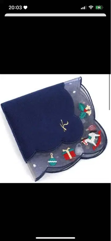 키타무라 크리스마스 자수 네이비 손수건