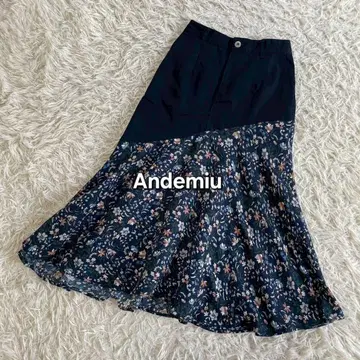 Andemiu 비대칭 꽃무늬 스커트 머메이드 스커트 미들 이소재