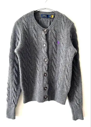 랄프 로렌 케이블 짜임 울 캐시미어 가디건 M 그레이