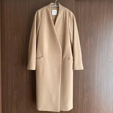 UNITED TOKYO V넥 노카라 울 코트 36 카멜