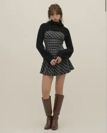 정품 andmary Lulu 체크 세트 미니 드레스