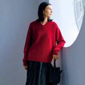 이바이 에클라 캐시미어 혼방 V넥 니트 스웨터 빨간색 레드