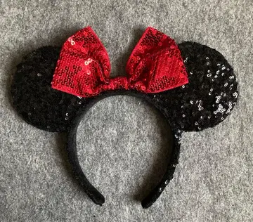디즈니 머리띠 스팽글 리본 빨간색 블랙 미니 레드 블랙