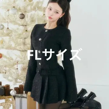 다리치 박스 플리츠 트위드 미니 원피스 블랙