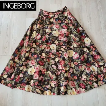 잉게보그 꽃장미무늬 플로럴 가든 플레어 스커트 핑크하우스