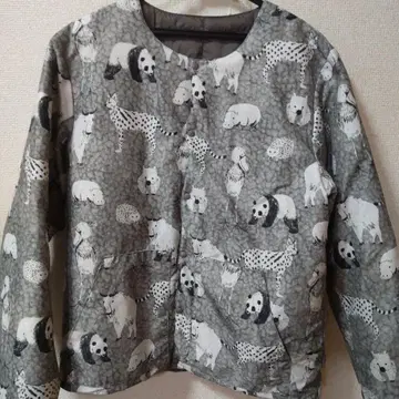 동물 패턴 그레이 리버서블 점퍼