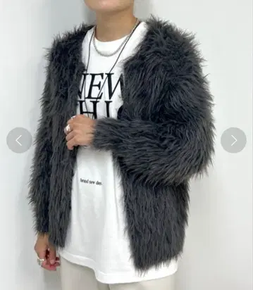 극히 새상품급 SHENERY 롱 페더 니트 가디건 그레이 복슬복슬